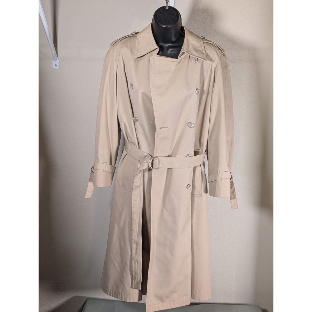 Vintage London Fog Maincoats Women’s Petite 4 Trench Coat Belted Lined Tan Beige